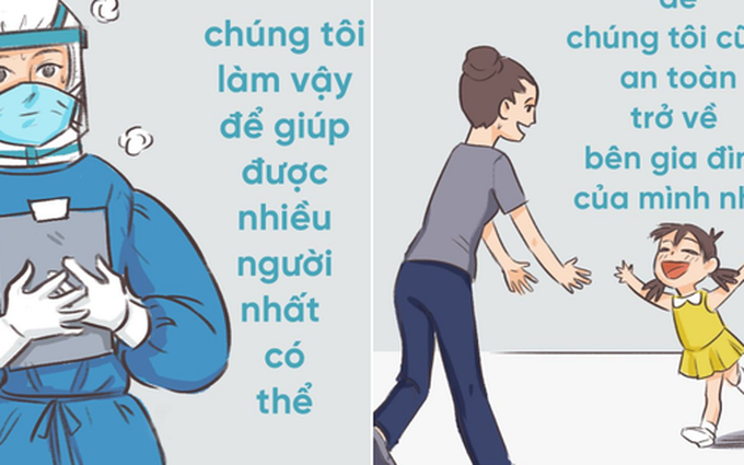 Bộ tranh về các bác sĩ chống dịch: Bạn ở nhà với gia đình bạn, để chúng tôi sớm được về với gia đình